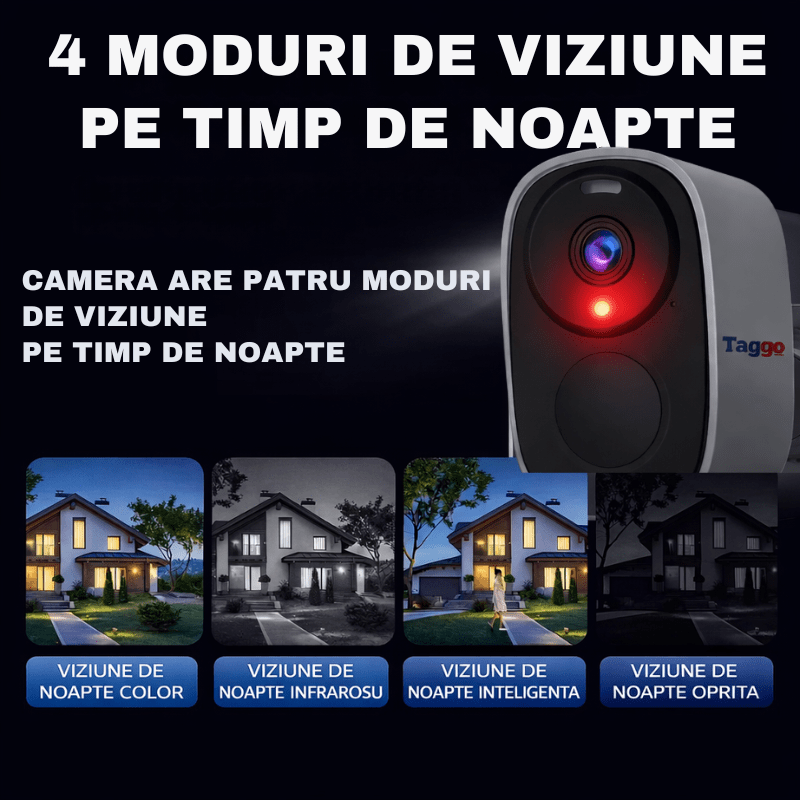 Camera de supraveghere Taggo cu panou solar, 3MP, vizionare pe timp de noapte, IR, conectivitate 4G și protecție IP66