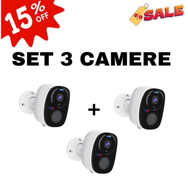 Set 3x Camere de supraveghere WIFI 2K, 4MP, Baterie incorporata, Control din aplicatie,Rezistenta la apa IP66