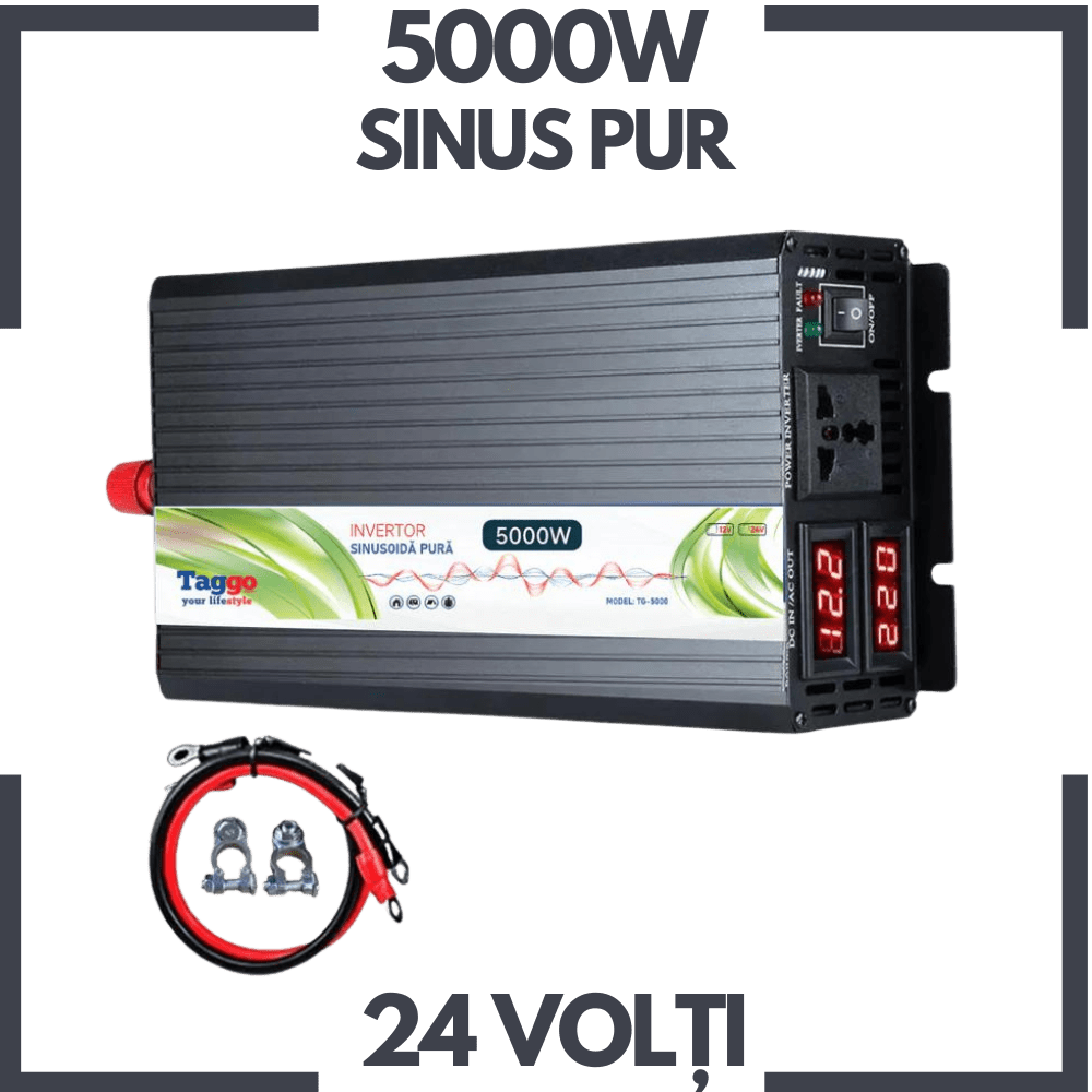 Invertor 5000W 24V – 220V sinus pur pentru rulote, case și cabane, cu panouri solare, de la Taggo.ro