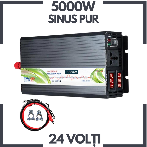 Invertor 5000W 24V – 220 V auto si panouri solare SINUS PUR, unda pura rulota, casa, cabana