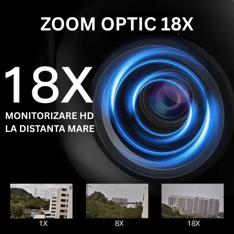 Camera de supraveghere WiFi Taggo, 5 MP, zoom optic 18x, detectie miscare, rezistenta IP66, pentru securitate exterior