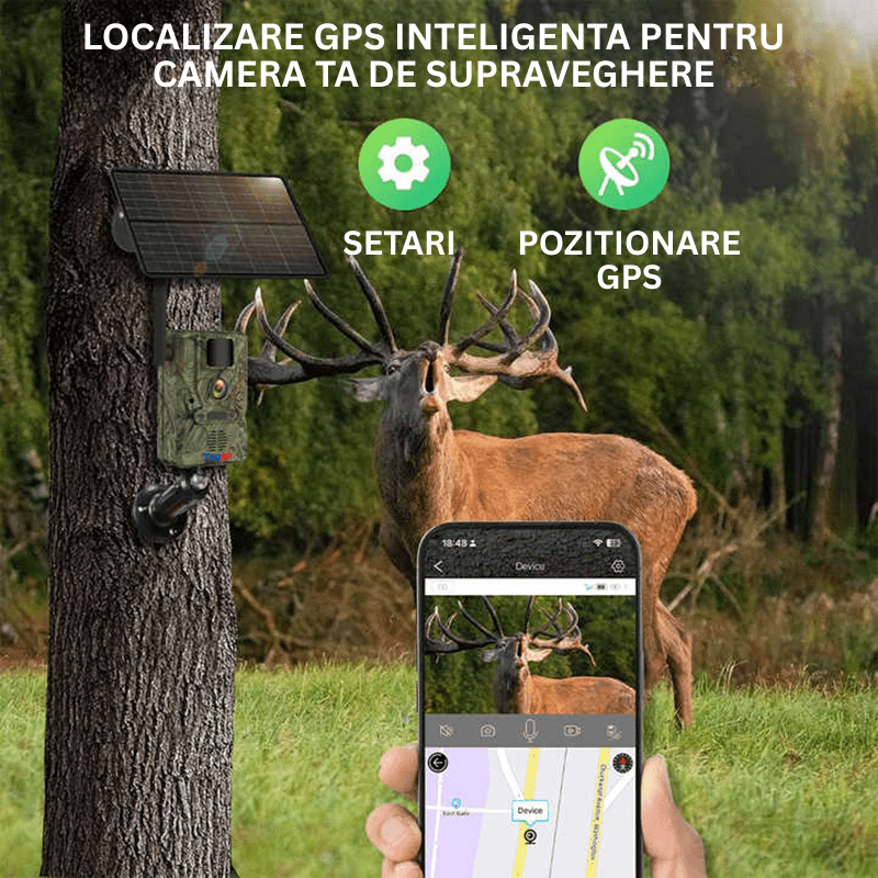 Camera de supraveghere solară 4G Taggo cu GPS, 16MP foto, 4MP video, panou solar 4W, baterie 7800mAh și detectie mișcare