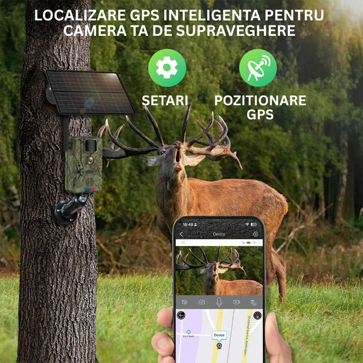 Camera Supraveghere Solara 4G cu GPS, 16MP Foto, 4MP Video, Panou Solar 4W, Baterie 7800mAh, Detectie Miscarе, Audio Bidirectional, IP65 - Taggo.ro