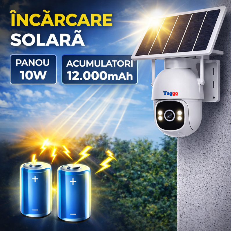 Camera de Supraveghere Solara Exterior 4G Cartela SIM 3 MP, 12X zoom, Full HD, Panou Solar 10W Rezistenta La Apa IP 66 - Taggo.ro