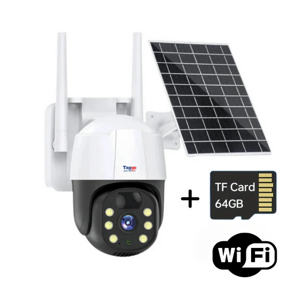 Camera de Supraveghere Solara WIFI 5 MP, Zoom 10X, Full HD 1080p, Panou Solar 9W Rezistenta La Apa IP 66, Gri, Card de memorie 64GB - Taggo.ro