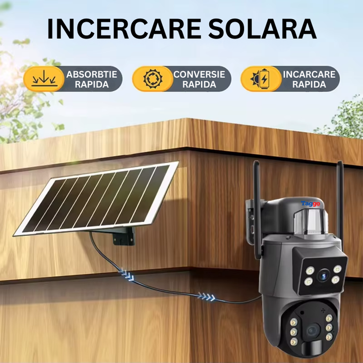 Camera Supraveghere Solara 4G 8MP Ultra HD, Panou Solar 20W, Baterie 15600mAh, PTZ 355°/90°, Zoom 4x, Audio Bidirectional, IP66 - Taggo.ro