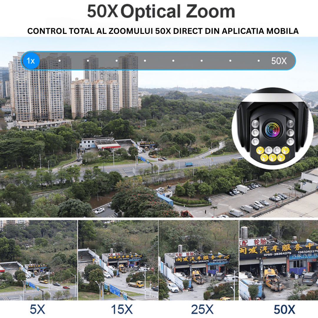 Camera de supraveghere Taggo.ro cu conexiune 4G, 8MP, zoom optic 50X și vedere color pe timp de noapte