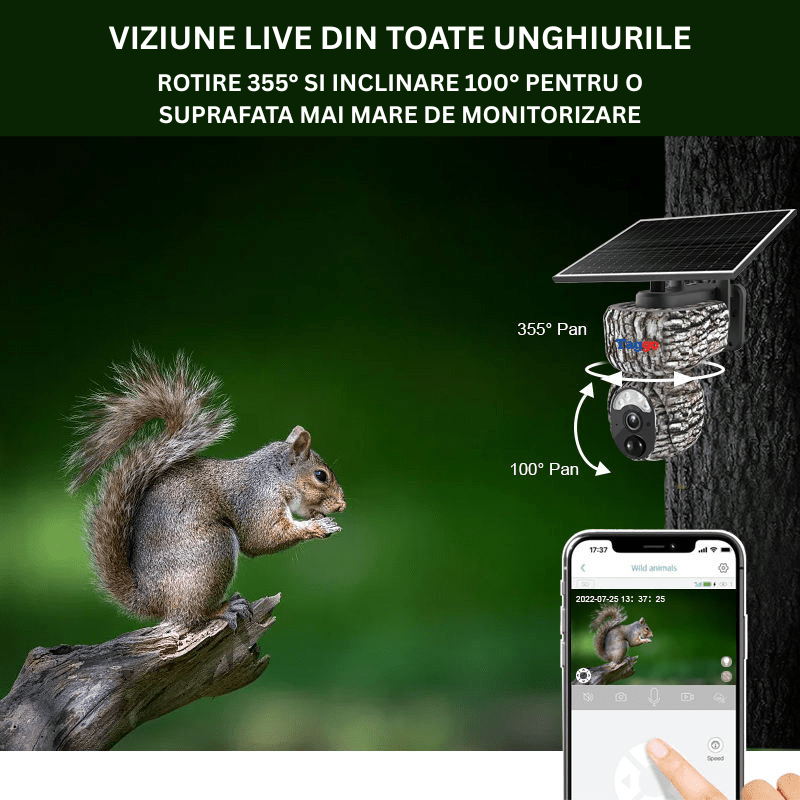 Camera de vânătoare Taggo 4MP cu conexiune 4G, GPS, detectare animale și alarmă, pentru supraveghere în natură.