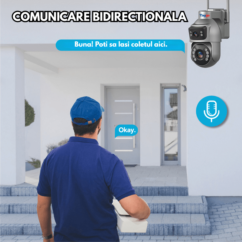 Camera Supraveghere cu Panou Solar Dublu TAGGO pentru exterior, conexiune 4G 4K, Inregistrare Continua AOV, Zoom Optic 36x - Taggo.ro