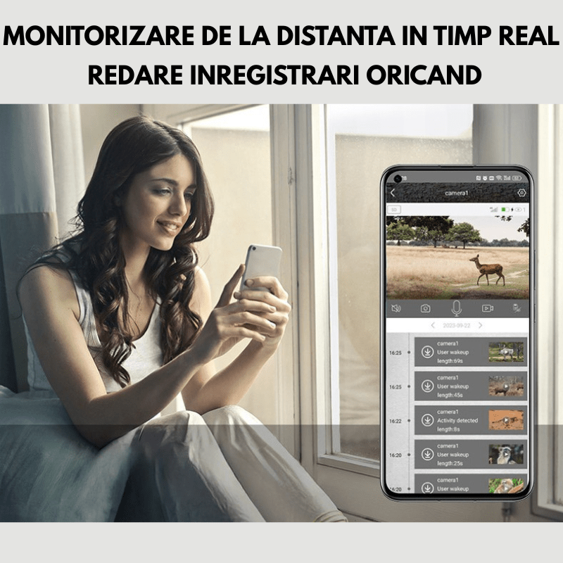 Camera de supraveghere solară 4G Taggo.ro, 16MP foto, 4MP video, panou solar 4W, detectie mișcare, audio bidirecțional, IP66