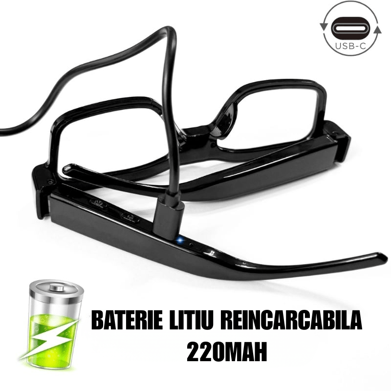 Ochelari cu camera ascunsă Taggo, rezoluție Full HD, viziune nocturnă, incluziune husă, pentru supraveghere discretă