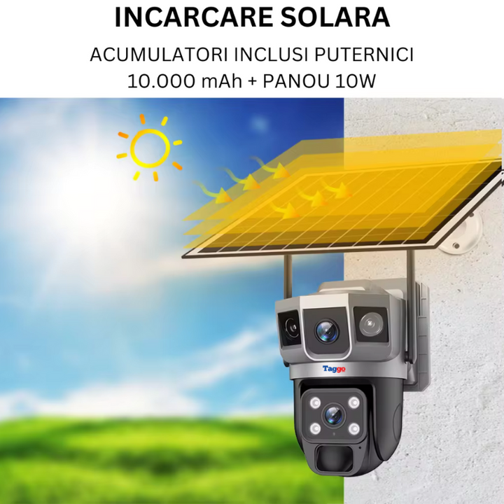 Camera de Supraveghere Solara 4G Cartela SIM, Online 24h, 5 MP, Zoom 10X, Full HD, Panou Solar 10W Rezistenta La Apa IP 66 - Taggo.ro