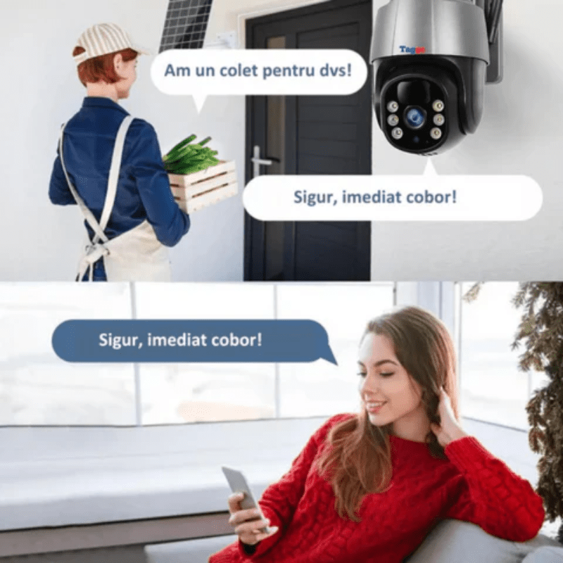 Camera de supraveghere exterior Taggo 5 MP, zoom 10x, full HD, panou solar dublu 10W, rezistentă la apă IP66, card 64GB