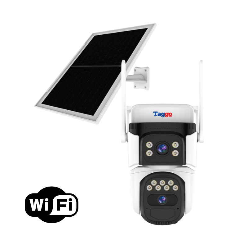 Camera de supraveghere cu panou solar, WIFI, 8 MP, 2 lentile, senzor detectie umana, viziune nocturna - Taggo.ro