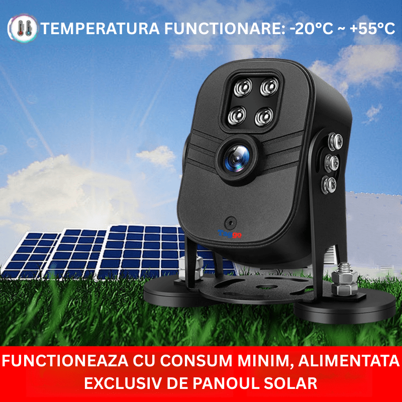 Camera auto de supraveghere pentru camioane, 5MP, 4G, cu panou solar, control aplicație și comunicare bidirecțională.