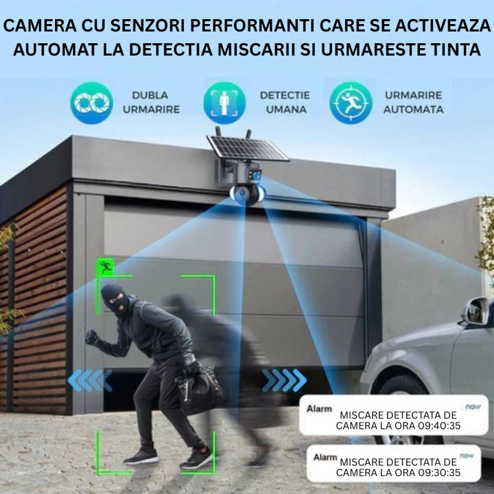 Camera Supraveghere 4G 4K Ultra HD, Dual Camera 4MP+4MP, 10X ZOOM, Incarcare Solara, Rotire Din Aplicatie, Rezistenta La Apa IP 66 - Taggo.ro