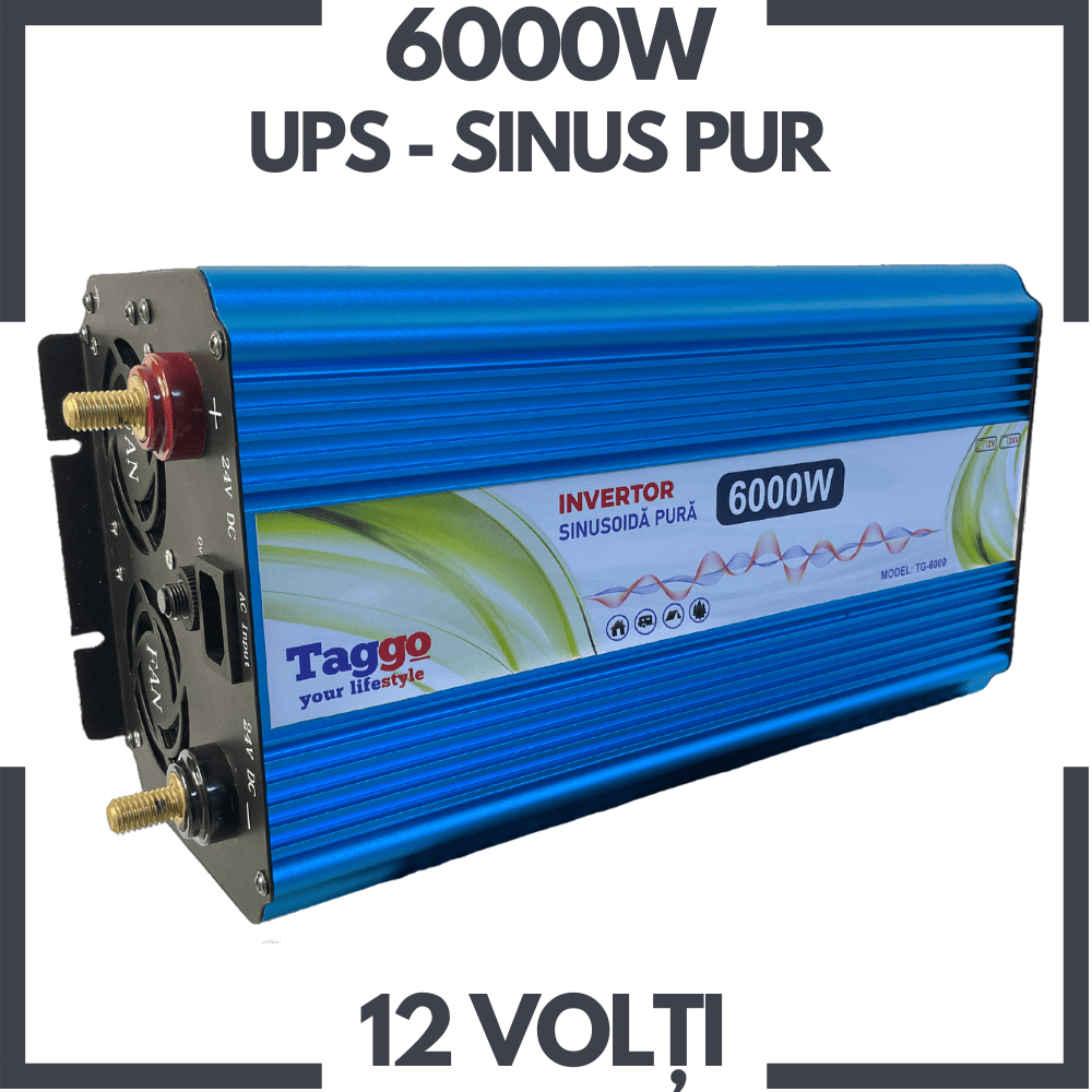 Invertor 2 în 1 SINUS PUR 6000W 12V - 220V cu funcție UPS pentru încărcare acumulatori, AutoBox.ro