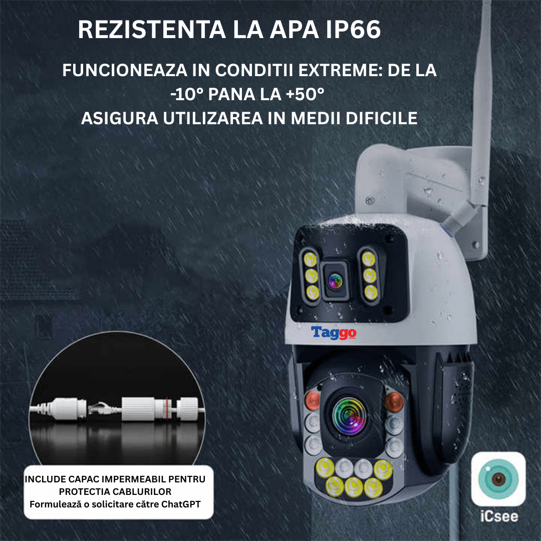 Camera supraveghere Fast Bundle cu panou solar, rezoluție 4K, zoom 50X și cartele SIM 4G pentru supraveghere continuă.