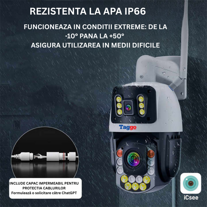 Camera Supraveghere cu Panou Solar si Conexiune WIFI, Rezolutie 4K 8MP, Zoom Optic 50X, PTZ Exterior, 24/7 - Taggo.ro
