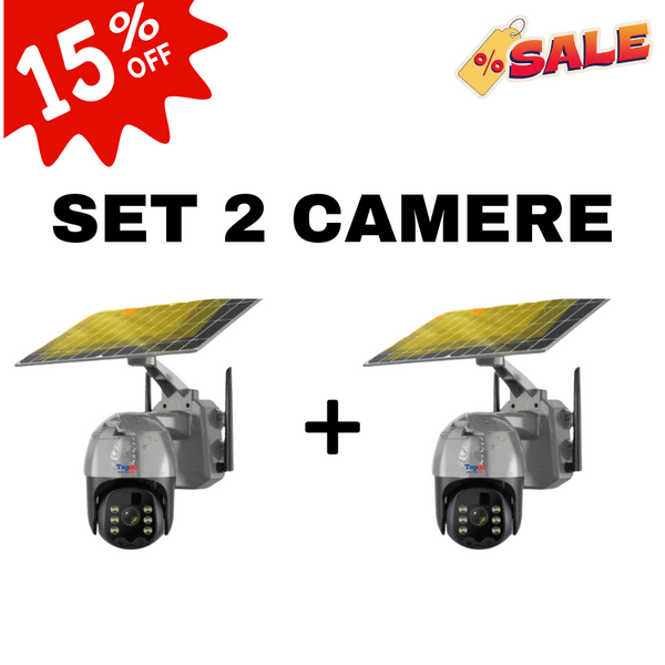 Set 2x Camere de Supraveghere 5mp cu Incarcare Solara 4G, Rain Charging, Rotire Din Aplicatie, Rezistenta La Apa IP 66