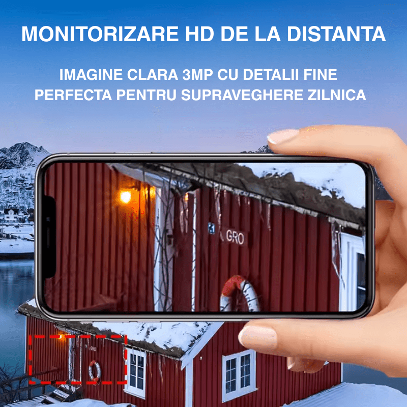 Camera supraveghere wireless Taggo.ro cu zoom optic 5X, rezistentă la apă IP66, 3MP, detectie umană și comunicare bidirecțională