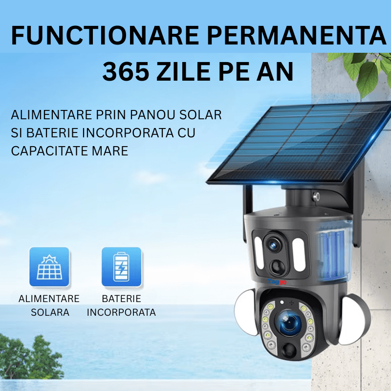 Camera de supraveghere WiFi Taggo, rezoluție 6MP, alimentare solară, zoom optic 20X, detectie umană, IP66, exterior