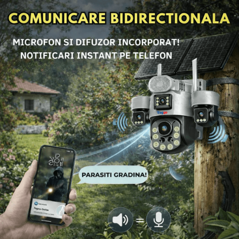 Camere Supraveghere, Panou Solar Dublu, 4K, 4G ZOOM OPTIC 99X,Vedere Full Color, Inregistarare AOV - Taggo.ro