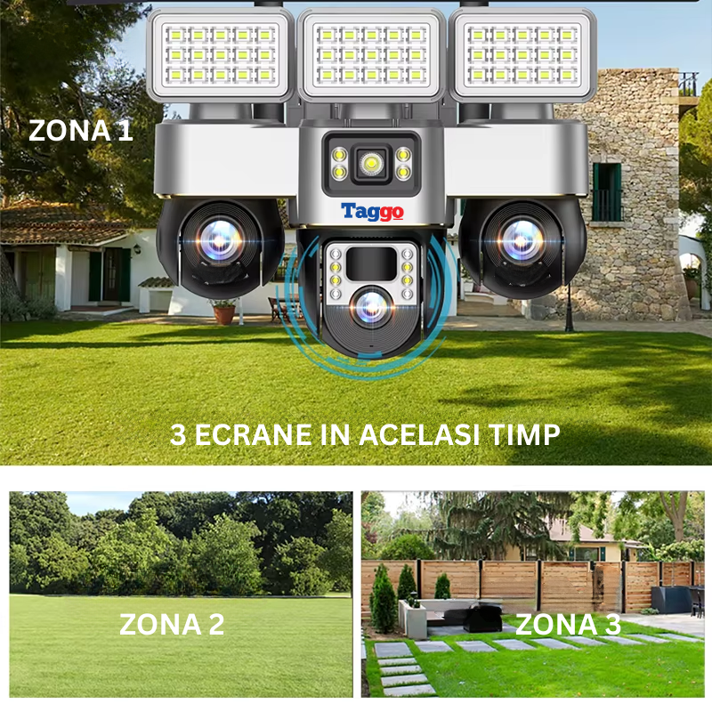 Camera de supraveghere Taggo cu panou solar, 12MP, vedere nocturnă, detectie mișcare, water resistant și conexiune 4G.