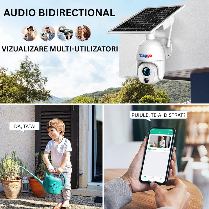 Camera de Supraveghere 4G, cu Panou Solar, 8MP, ZOOM OOPTIC 20X, Structura Metalica si Protectie IP66, Comunicare Bidirectionala, Notificari Instante la Detectie Umana - Taggo.ro