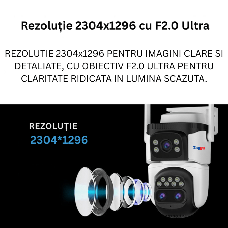 Camera de supraveghere WIFI VSTARCAM, 6K 9MP cu 3 lentile, zoom 10x, notificări și control din aplicație, urmărire automată