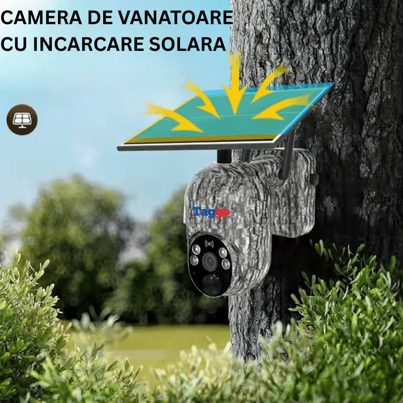 Camera de supraveghere Taggo.ro, camuflaj, 4MP, detectare animale, comunicare bidirecțională și alarme.