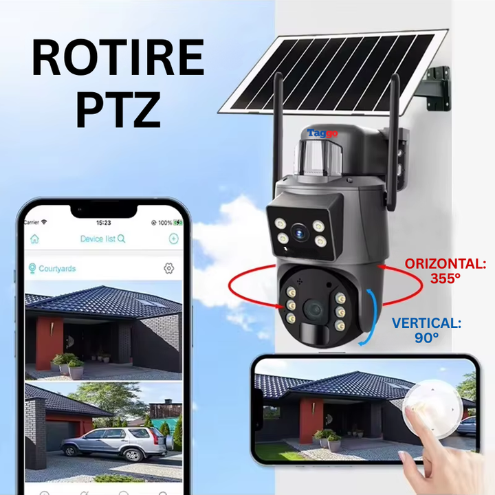 Camera Supraveghere Solara 4G 8MP Ultra HD, Panou Solar 20W, Baterie 15600mAh, PTZ 355°/90°, Zoom 4x, Audio Bidirectional, IP66 - Taggo.ro