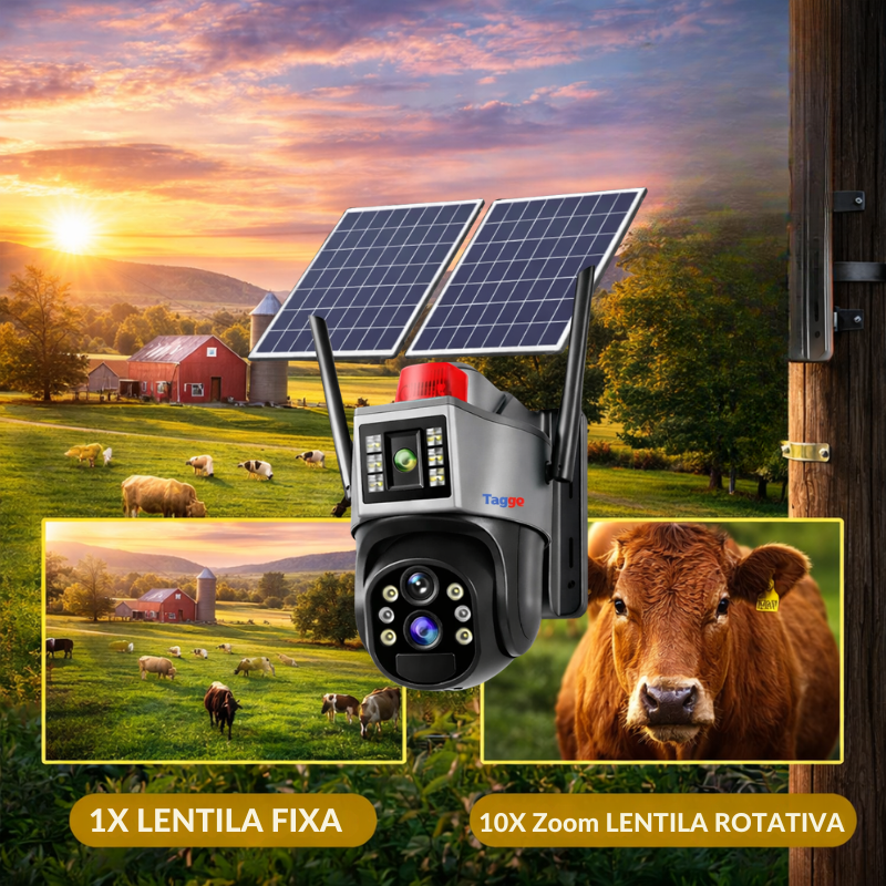 Camera de supraveghere Taggo.ro 4K cu panou solar, zoom 10X, conexiune 4G, detectie umană și control din aplicație.
