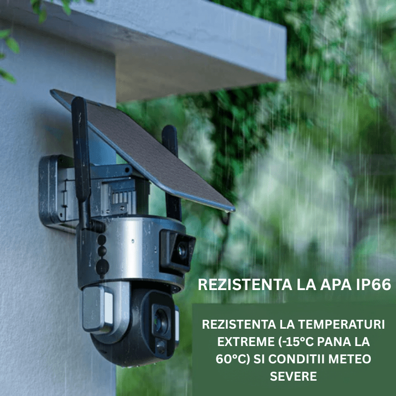 Camera supraveghere Taggo 4K Ultra HD, duală, zoom 20X, incarcare solară, rotire din aplicație, rezistentă la apă IP66