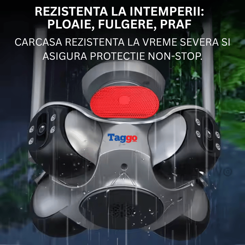 Camera de supraveghere WiFi Taggo 8K cu 4 lentile PTZ, detectie mișcare, alarmă sonoră, control din aplicație, IP66, bidirecțională