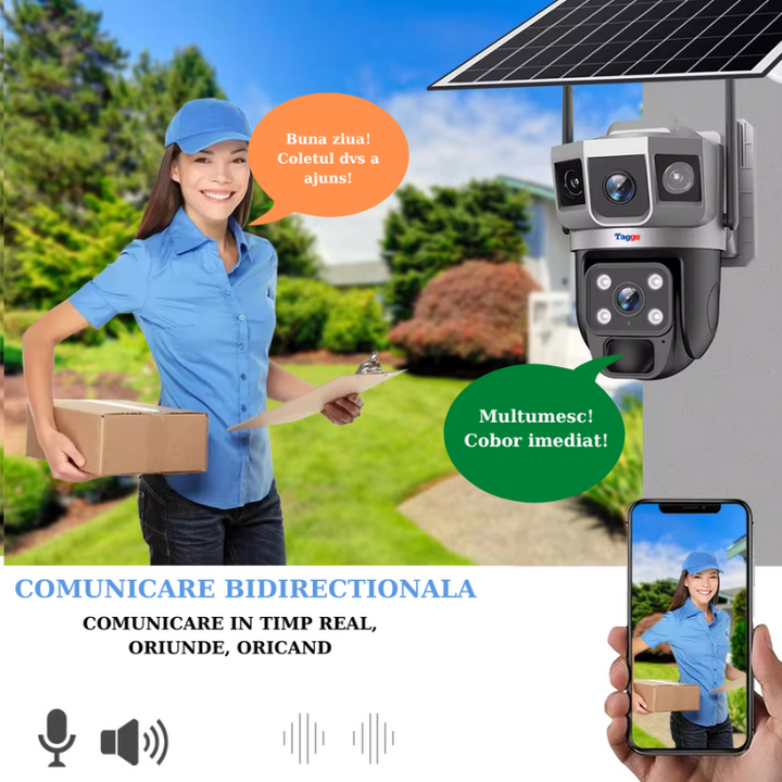 Camera de Supraveghere Solara 4G Cartela SIM, Online 24h, 5 MP, Zoom 10X, Full HD, Panou Solar 10W Rezistenta La Apa IP 66 - Taggo.ro
