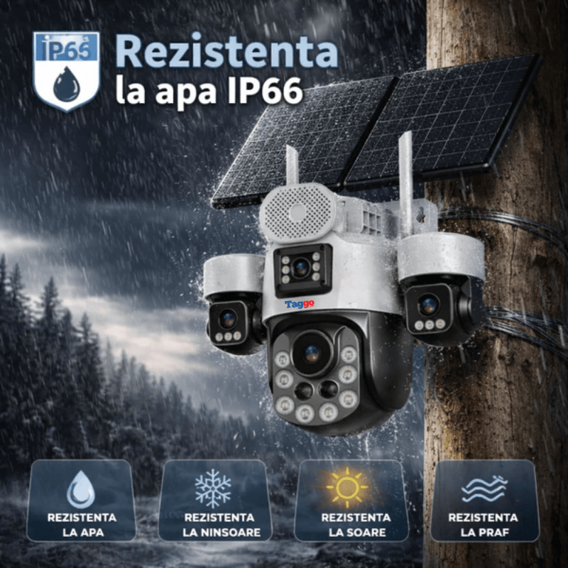 Camere Supraveghere, Panou Solar Dublu, 4K, 4G ZOOM OPTIC 99X,Vedere Full Color, Inregistarare AOV - Taggo.ro