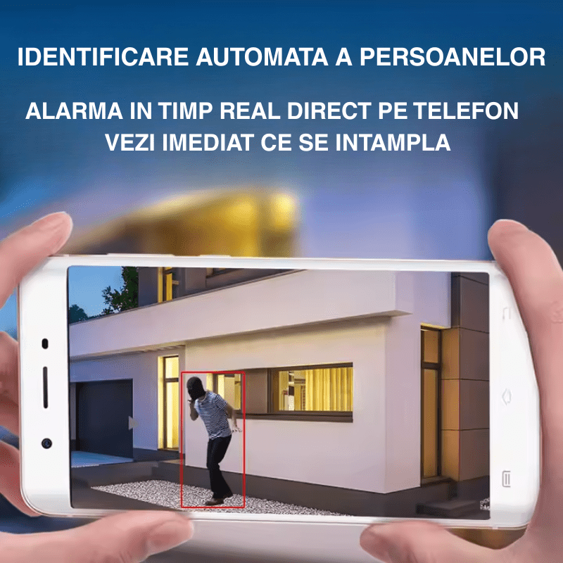 Camera supraveghere wireless Taggo.ro cu zoom optic 5X, 3MP, rezistentă la apă și praf IP66, detectie umană și comunicare bidirecțională