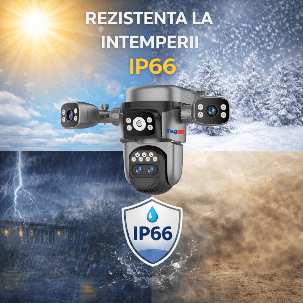 Camera de supraveghere WIFI Taggo cu lentile 4, zoom 10x, viziune nocturnă, senzor PIR, rezistentă la apă, cu panou solar dublu