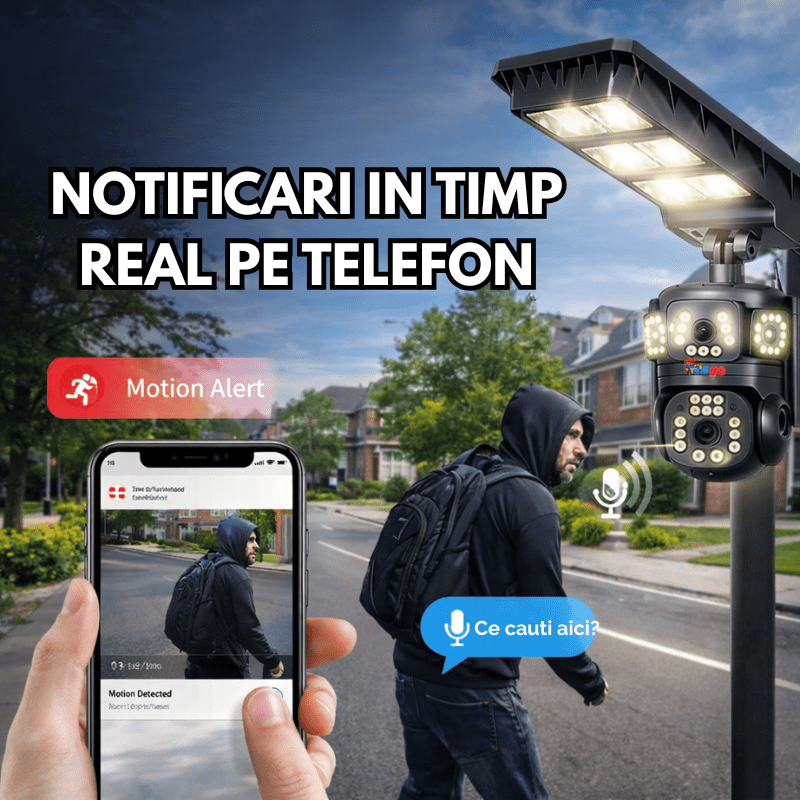 Lampa Stradala cu Camera 4G/ eSIM, 8MP, Inregistrare Continua 24/7 AOV, Viziune Color pe timp de noapte - Taggo.ro