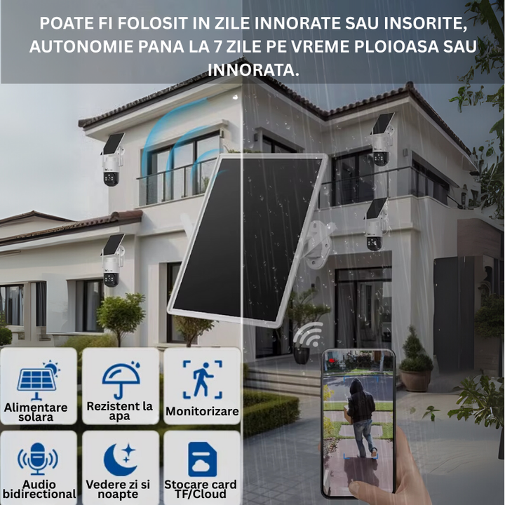 Kit Complet Supraveghere Solara 4G – 4 Camere PTZ + Router Wi-Fi cu Autonomie 30000mAh, Detectie Miscare, Audio Bidirectional, Protectie IP66 - Taggo.ro