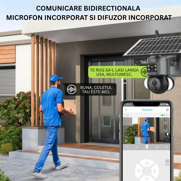 Camera Supraveghere 4G 4K Ultra HD, Dual Camera 4MP+4MP, 10X ZOOM, Incarcare Solara, Rotire Din Aplicatie, Rezistenta La Apa IP 66 - Taggo.ro