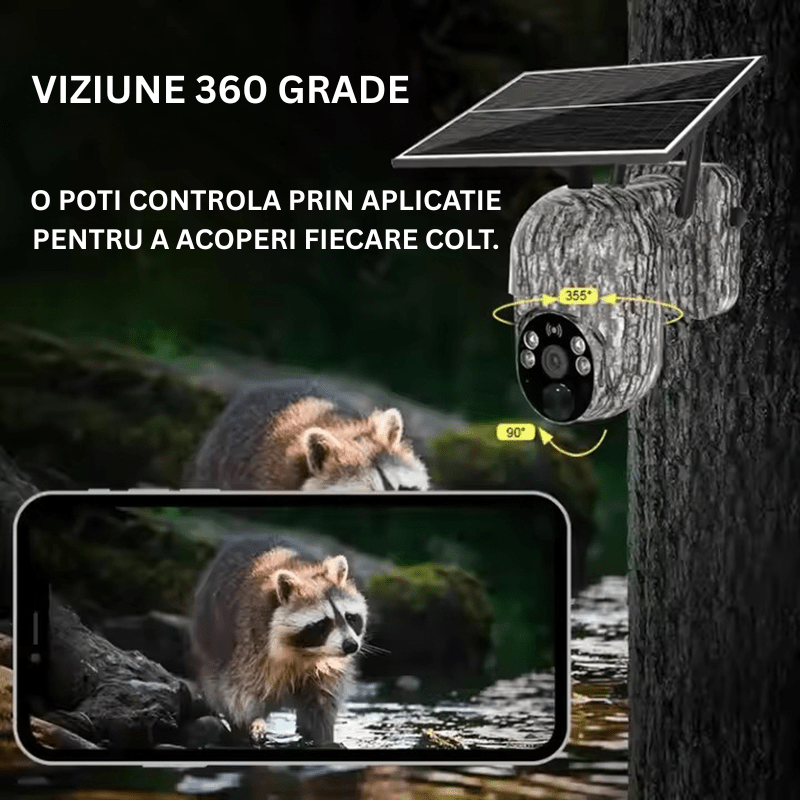 Camera de supraveghere Taggo.ro, camera vanatoare cu camuflaj, 4MP, detectie animale și comunicare bidirecțională.