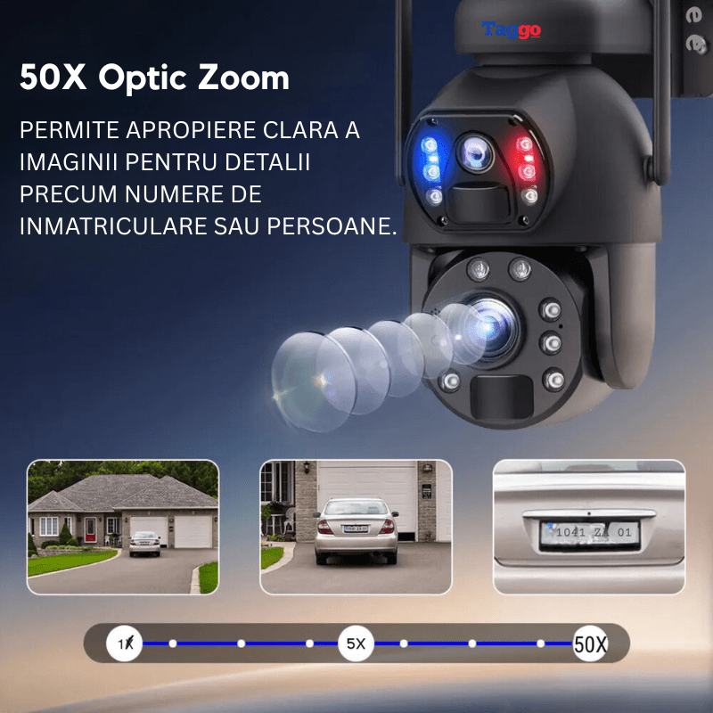 Camera de supraveghere WIFI 4K Ultra HD cu zoom 50X, duală, rezistentă la apă IP66, rotire din aplicație, încărcare solară.