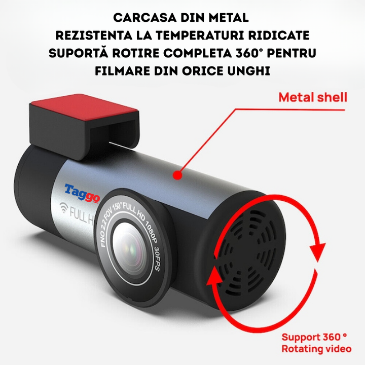 Camera de bord auto FULL HD 1080P, WiFi, compacta, unghi de filmare 150°, Night Vision, Rotativa 360° - Taggo.ro