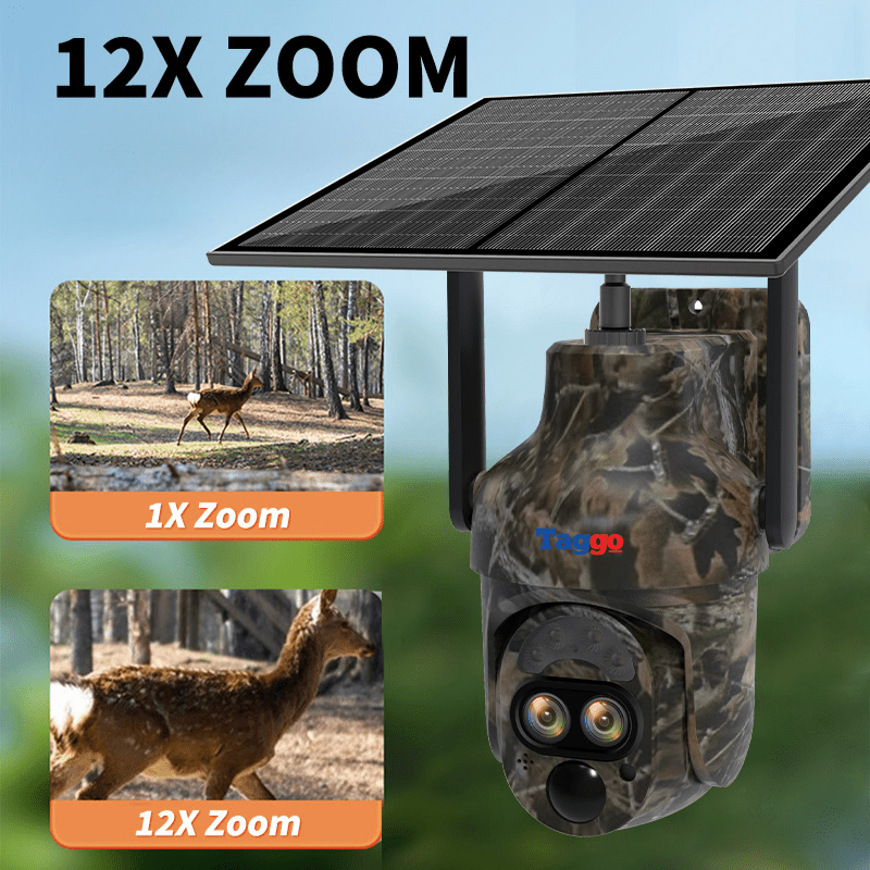 Camera de vânătoare Taggo.ro, camuflaj, 4G, 6MP, zoom 12X, IP66, audio bidirecțional, control din aplicație