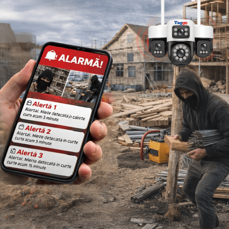 Camera de Supraveghere Cu 4 lentile, 16MP, Conexiune WIFI, Night Vision Full Color si Detectie Miscare, IP66 - Taggo.ro