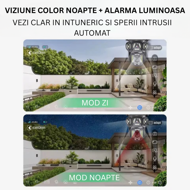 Camera Supraveghere 12MP 4G cu panou solar 10W, Multi-Lentile 3x4MP, Zoom optic 10X, 12xLED IR + 12xLED Alb, IP66 - Taggo.ro