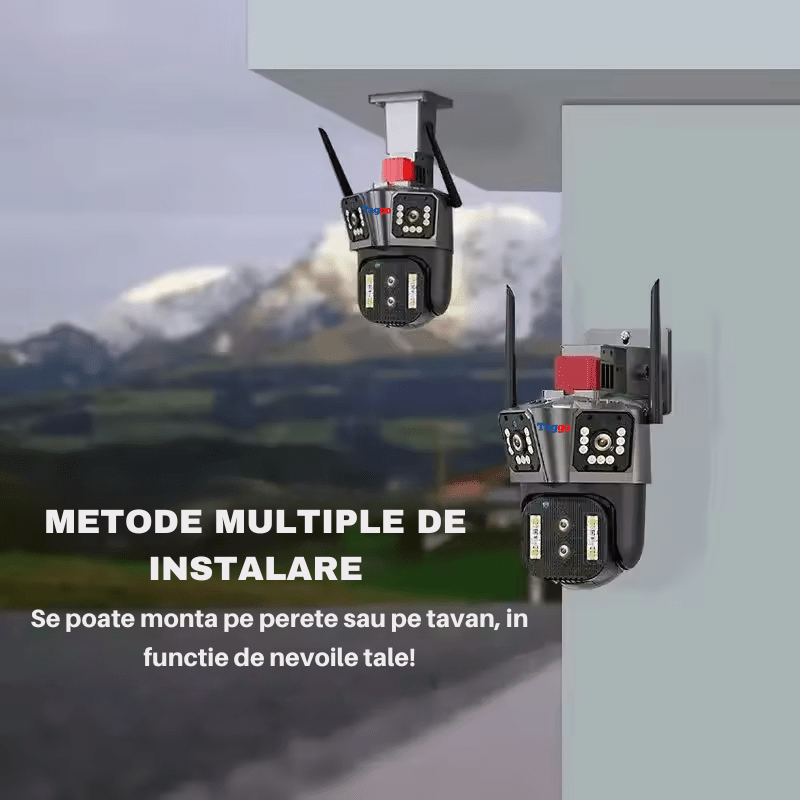 Camera de supraveghere Taggo cu zoom 10X, rezoluție 8K, 16MP, WiFi, control app și urmărește automat obiecte.