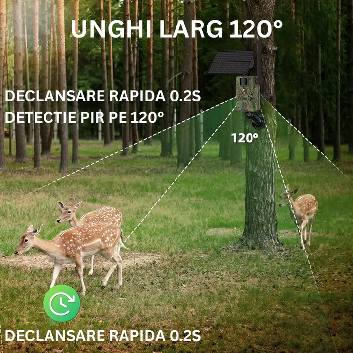 Camera Supraveghere Solara 4G cu GPS, 16MP Foto, 4MP Video, Panou Solar 4W, Baterie 7800mAh, Detectie Miscarе, Audio Bidirectional, IP65 - Taggo.ro